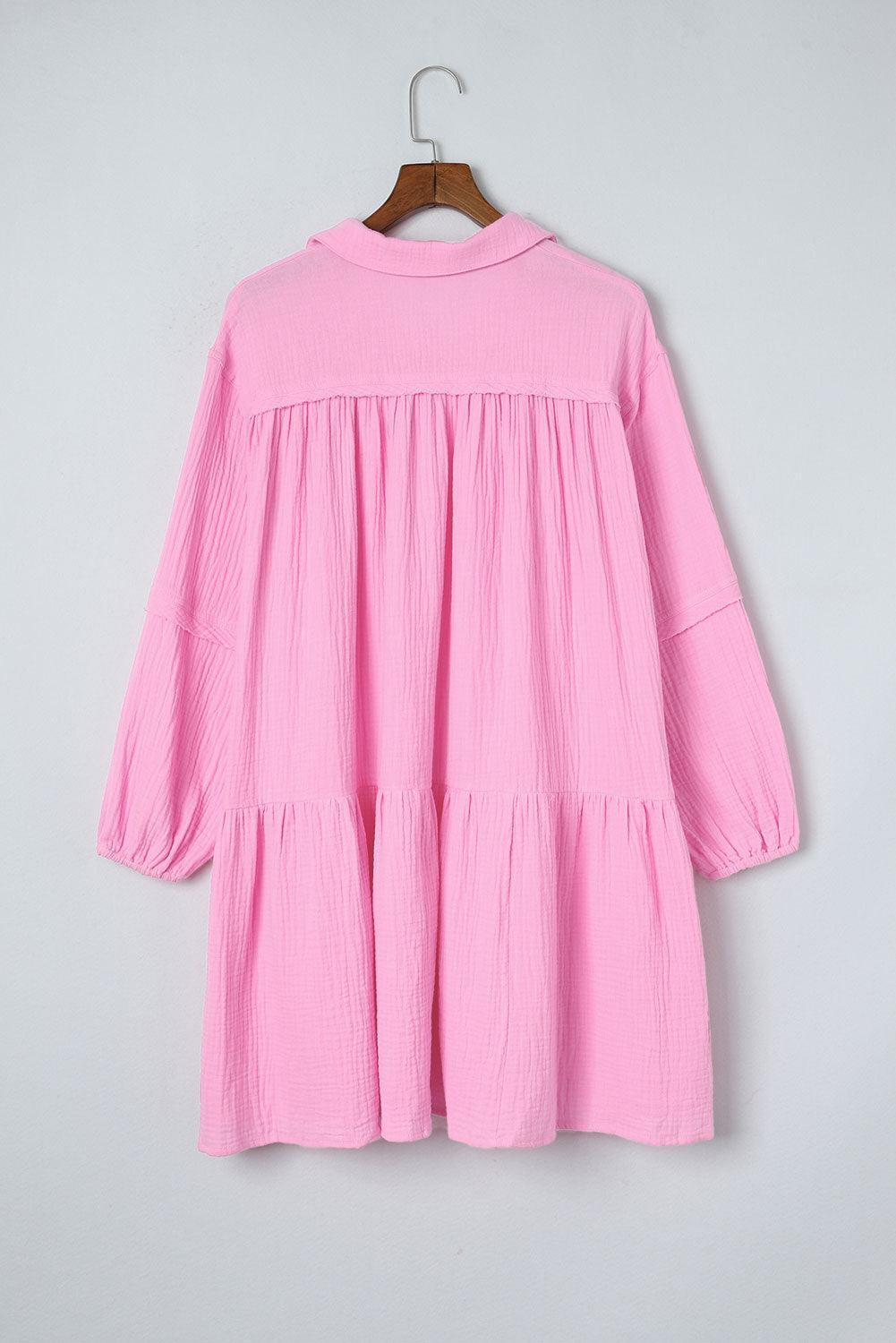 Textuur Jurk met Bubbelmouwen - Mini Dresses - Jurkjes.co