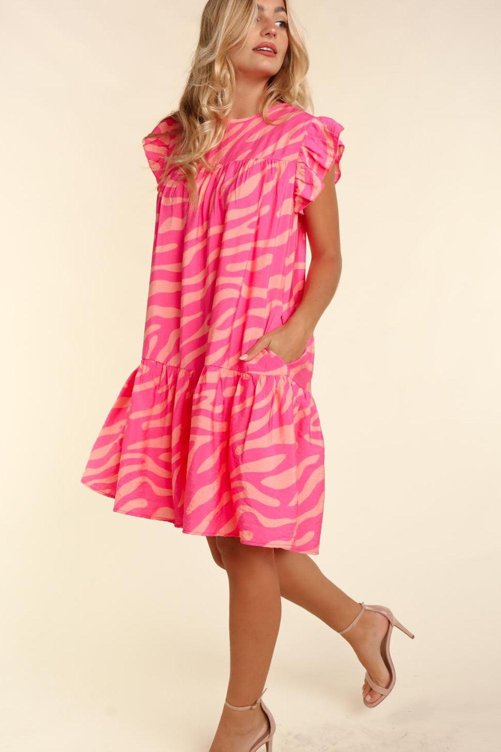 Tijger Jurk met Ruches en Zakken - Mini Dresses - Jurkjes.co