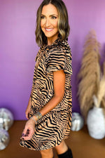 Tijgerprint Jurk met Ruches - Mini Dresses - Jurkjes.co