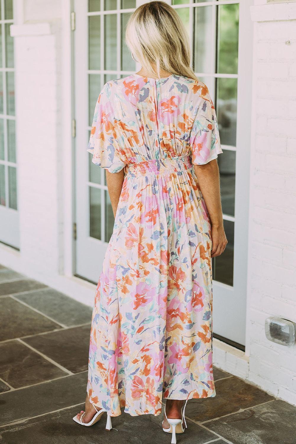 Tropische Bloemenprint Maxi-Jurk met V-hals - Floral Dresses - Jurkjes.co