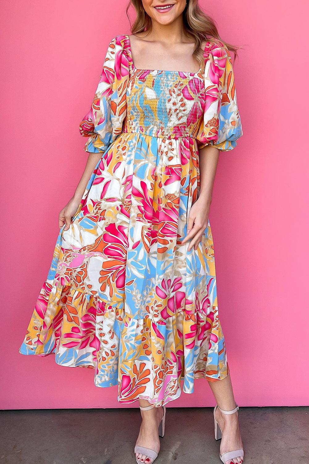 Tropische Maxi Jurk met Pofmouwen - Floral Dresses - Jurkjes.co