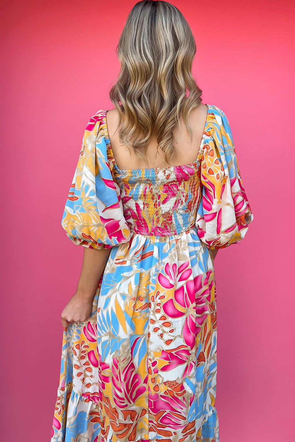 Tropische Maxi Jurk met Pofmouwen - Floral Dresses - Jurkjes.co