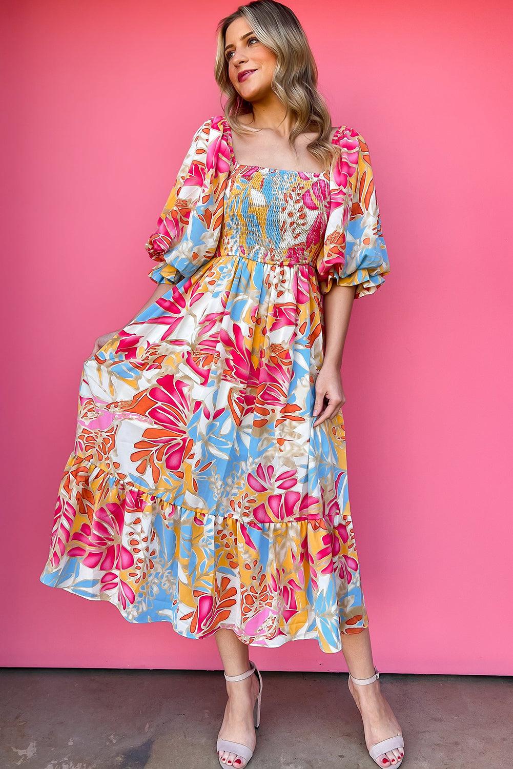 Tropische Maxi Jurk met Pofmouwen - Floral Dresses - Jurkjes.co
