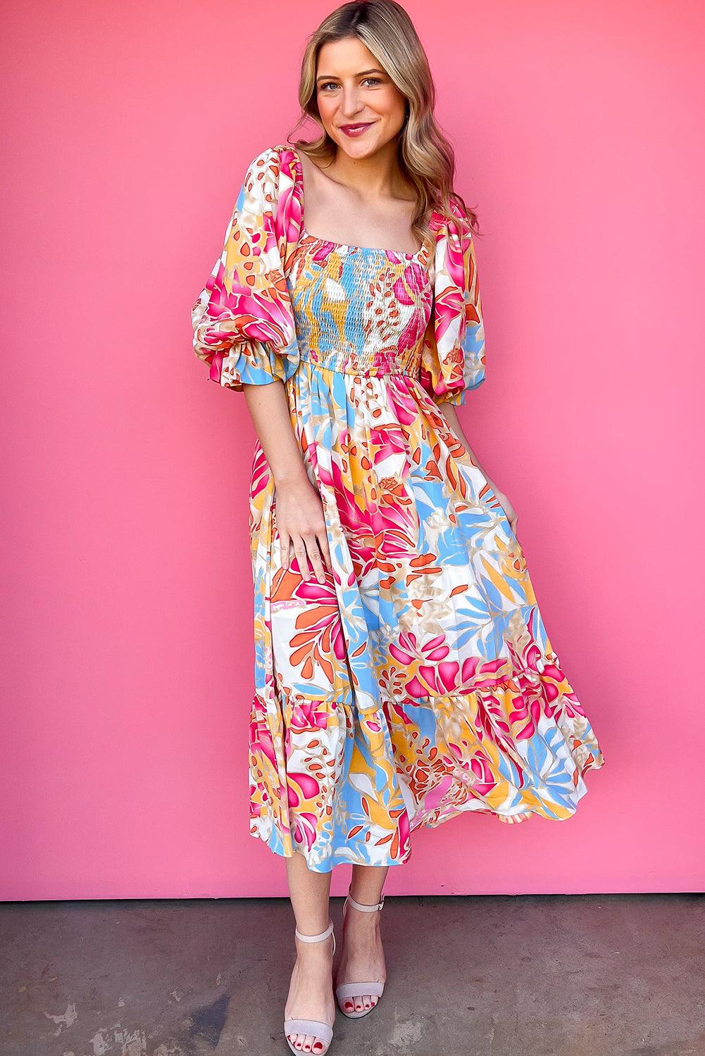 Tropische Maxi Jurk met Pofmouwen - Floral Dresses - Jurkjes.co