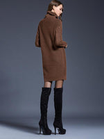 Trui Jurk met Hoge Hals en Gebreid Patroon - Mini Dresses - Jurkjes.co