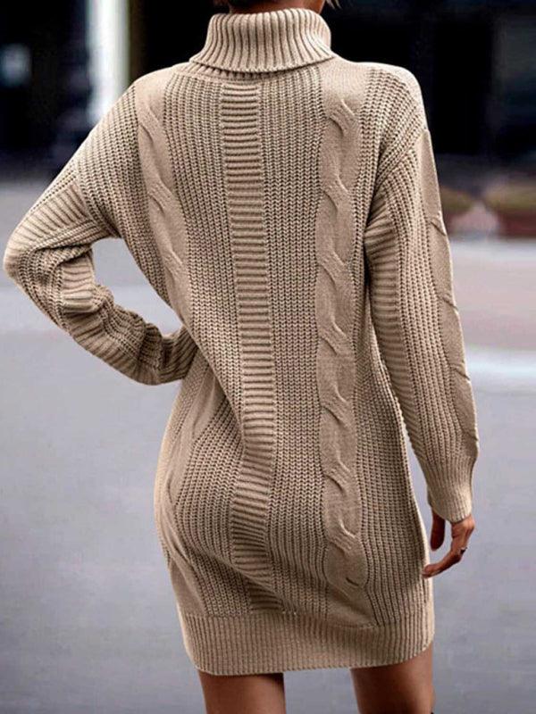 Trui Jurk met Hoge Hals en Kabelpatroon - Mini Dresses - Jurkjes.co