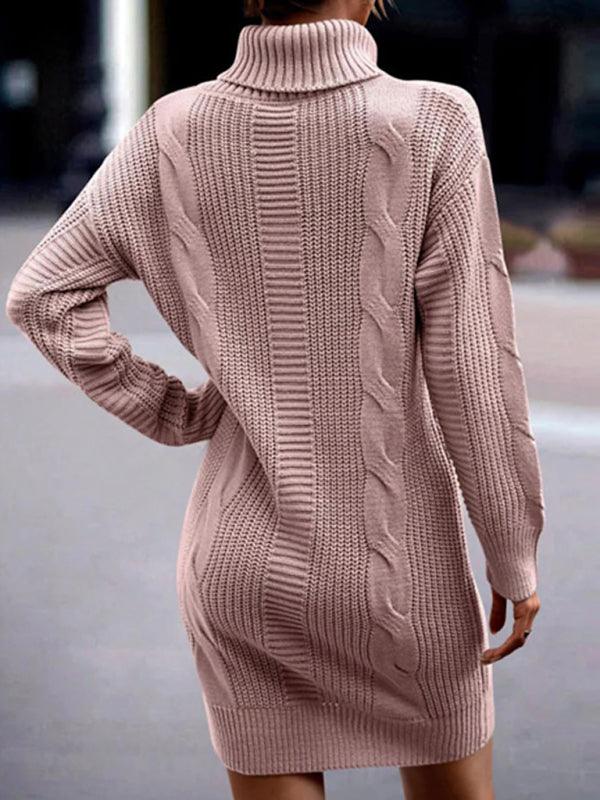 Trui Jurk met Hoge Hals en Kabelpatroon - Mini Dresses - Jurkjes.co
