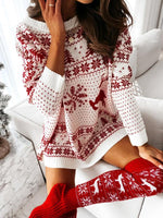 Trui Jurk met Kerstpatroon en Off-Shoulder - Mini Dresses - Jurkjes.co