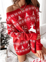 Trui Jurk met Kerstpatroon en Off-Shoulder - Mini Dresses - Jurkjes.co