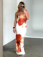 Tube Jurk met Bloemenprint en Open Rug - Maxi Dresses - Jurkjes.co