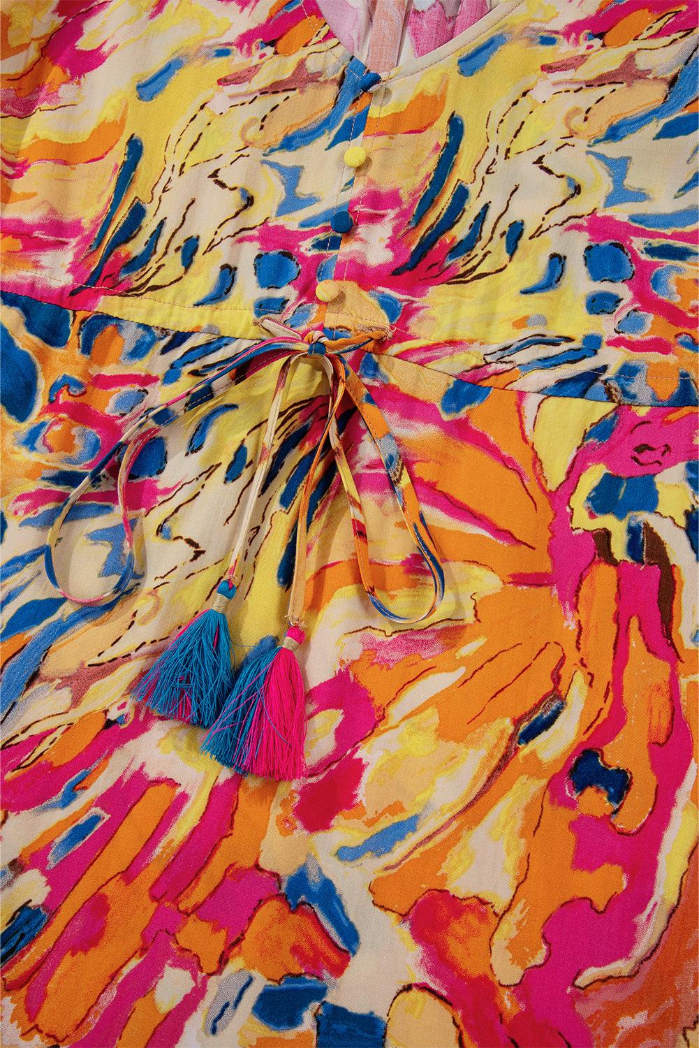 Tuniek Jurk met Bloemenprint en Ruches - Mini Dresses - Jurkjes.co