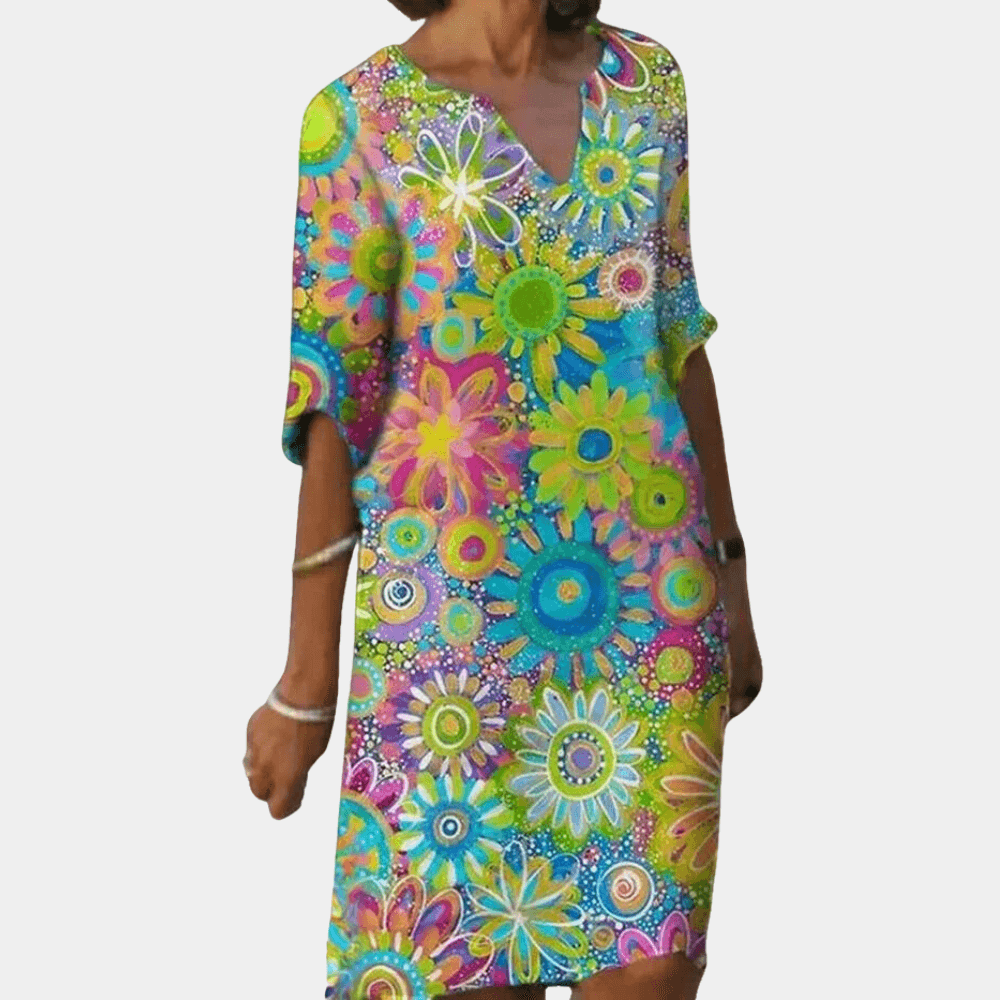 Tuniekjurk met Vrolijke Bloemenprint - CB - Dresses - Jurkjes.co