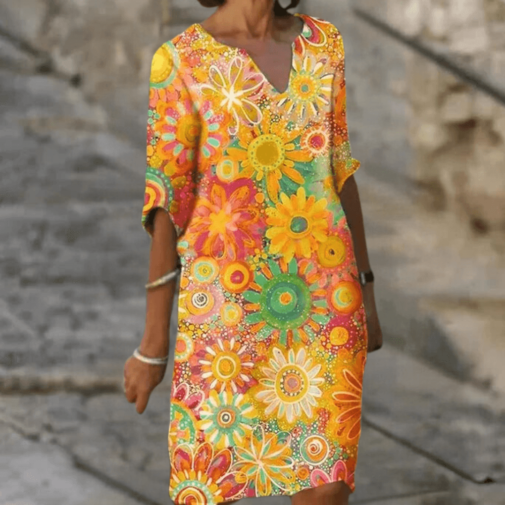 Tuniekjurk met Vrolijke Bloemenprint - CB - Dresses - Jurkjes.co
