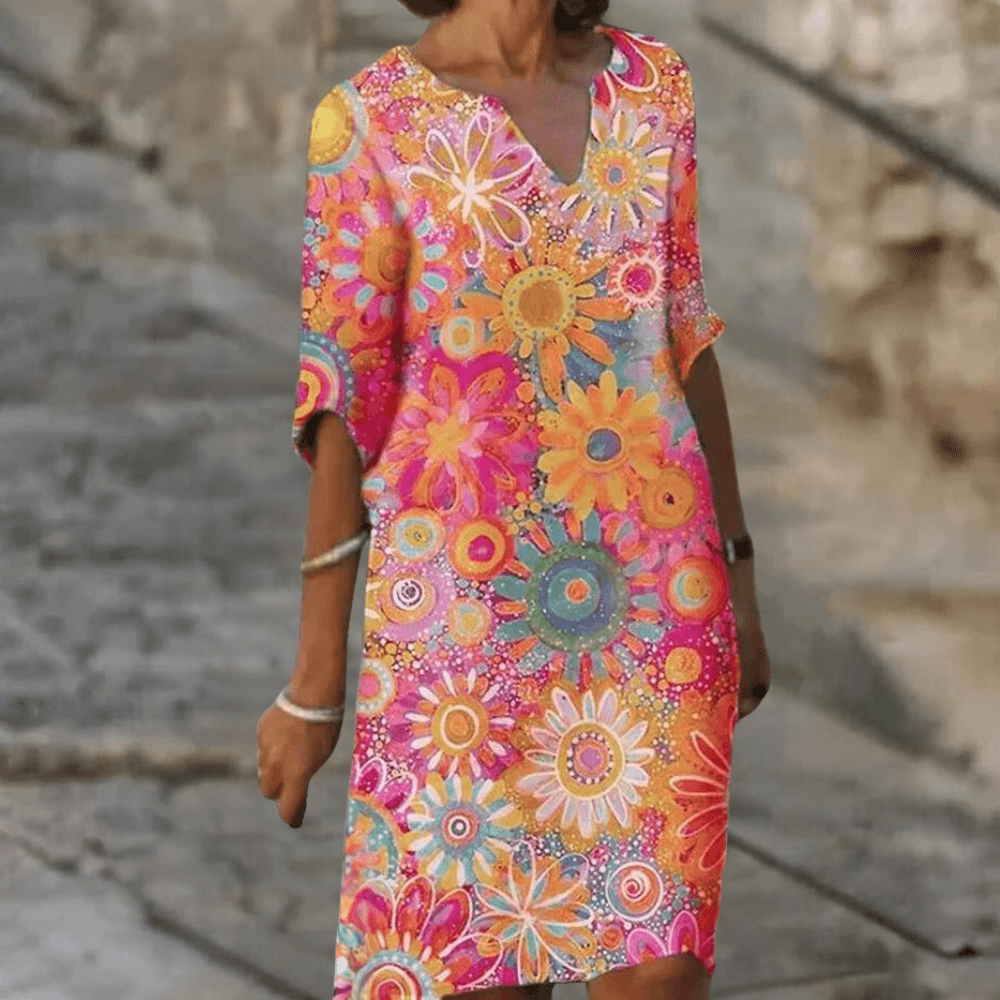 Tuniekjurk met Vrolijke Bloemenprint - CB - Dresses - Jurkjes.co