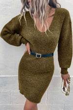 V-Hals Bodycon Gebreide Jurk - Sweater Dresses - Jurkjes.co