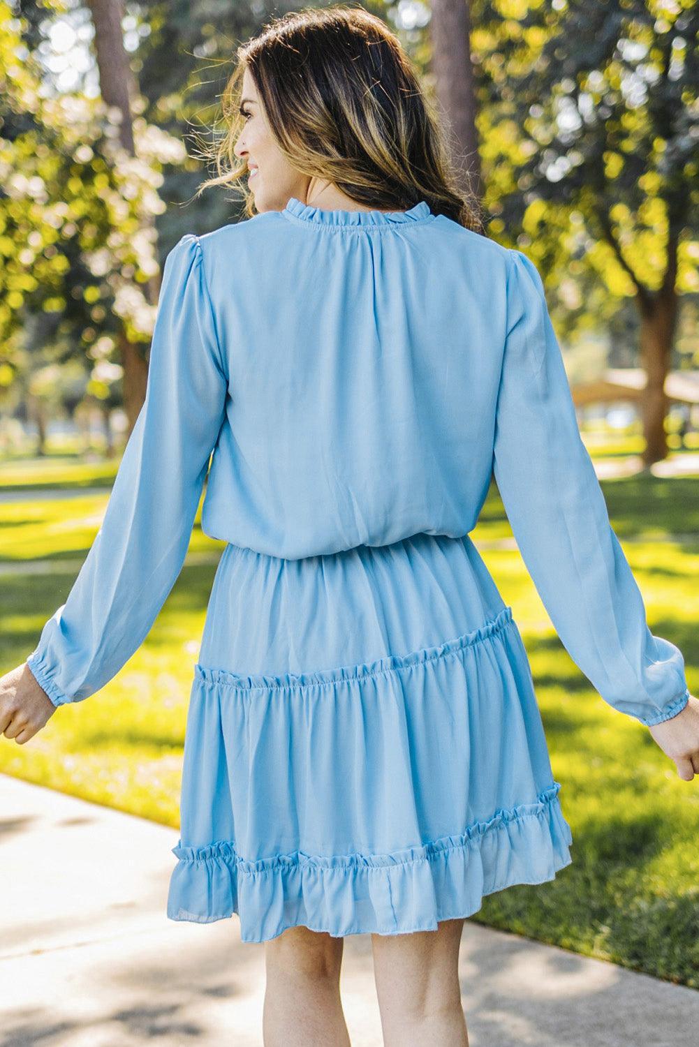 V-hals Ruche Gelaagde Mini Jurk - Mini Dresses - Jurkjes.co