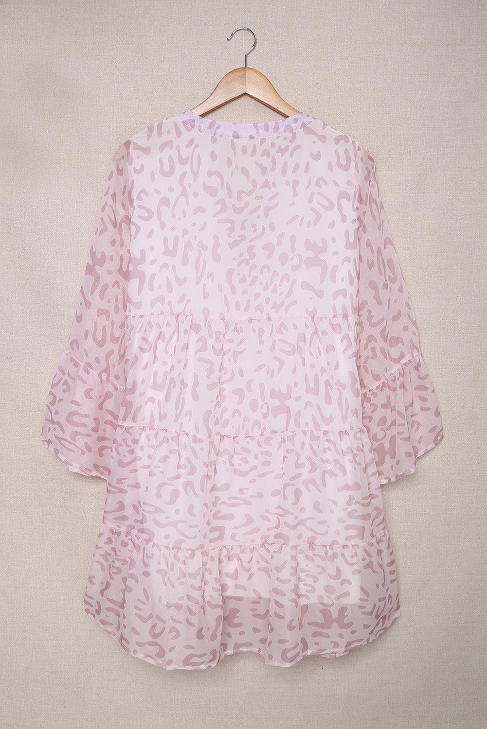 V-hals Ruffle Swing Mini Jurk met Luipaardprint - Mini Dresses - Jurkjes.co