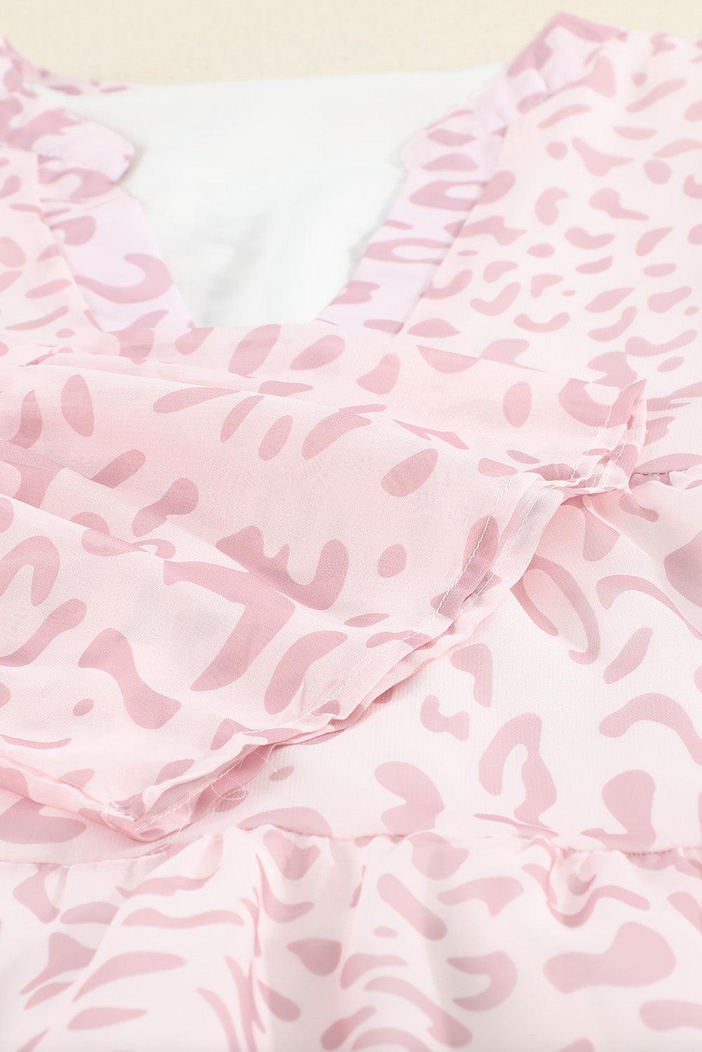 V-hals Ruffle Swing Mini Jurk met Luipaardprint - Mini Dresses - Jurkjes.co