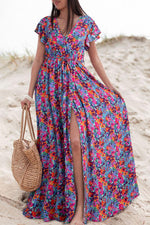 V-hals Wikkeljurk met Split en Bloemen - Floral Dresses - Jurkjes.co
