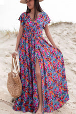 V-hals Wikkeljurk met Split en Bloemen - Floral Dresses - Jurkjes.co