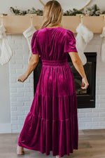 Velvet Maxi Jurk met Korte Mouwen en Gelaagde Rok - Maxi Dresses - Jurkjes.co