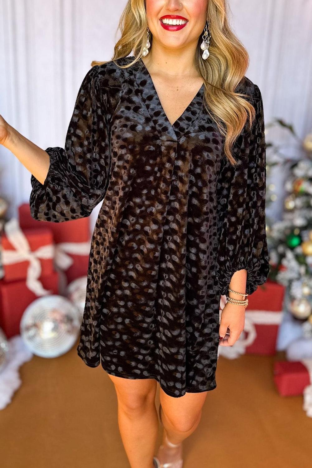 Velvet Mini Jurk met V-Hals en Ballonmouwen - Mini Dresses - Jurkjes.co