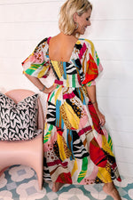 Vierkante Hals Boho Maxi-Jurk met Print - Maxi Dresses - Jurkjes.co
