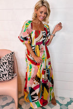 Vierkante Hals Boho Maxi-Jurk met Print - Maxi Dresses - Jurkjes.co