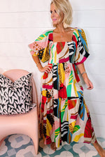 Vierkante Hals Boho Maxi-Jurk met Print - Maxi Dresses - Jurkjes.co