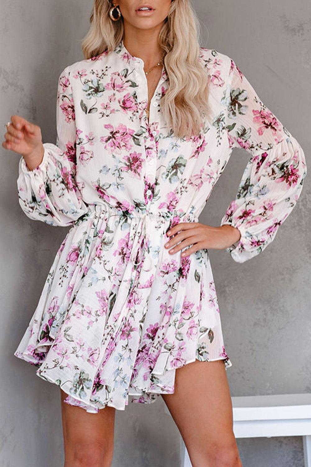 Vintage Bloemenprint Jurk met Koord - Floral Dresses - Jurkjes.co