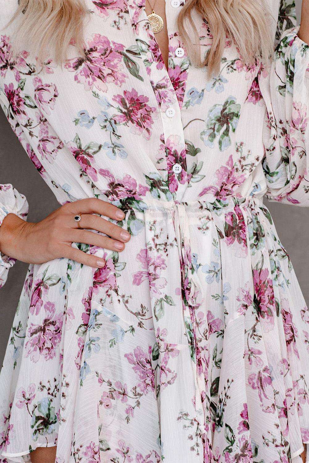 Vintage Bloemenprint Jurk met Koord - Floral Dresses - Jurkjes.co
