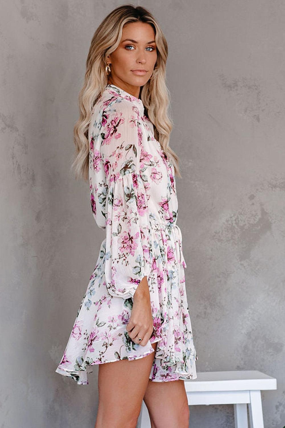 Vintage Bloemenprint Jurk met Koord - Floral Dresses - Jurkjes.co