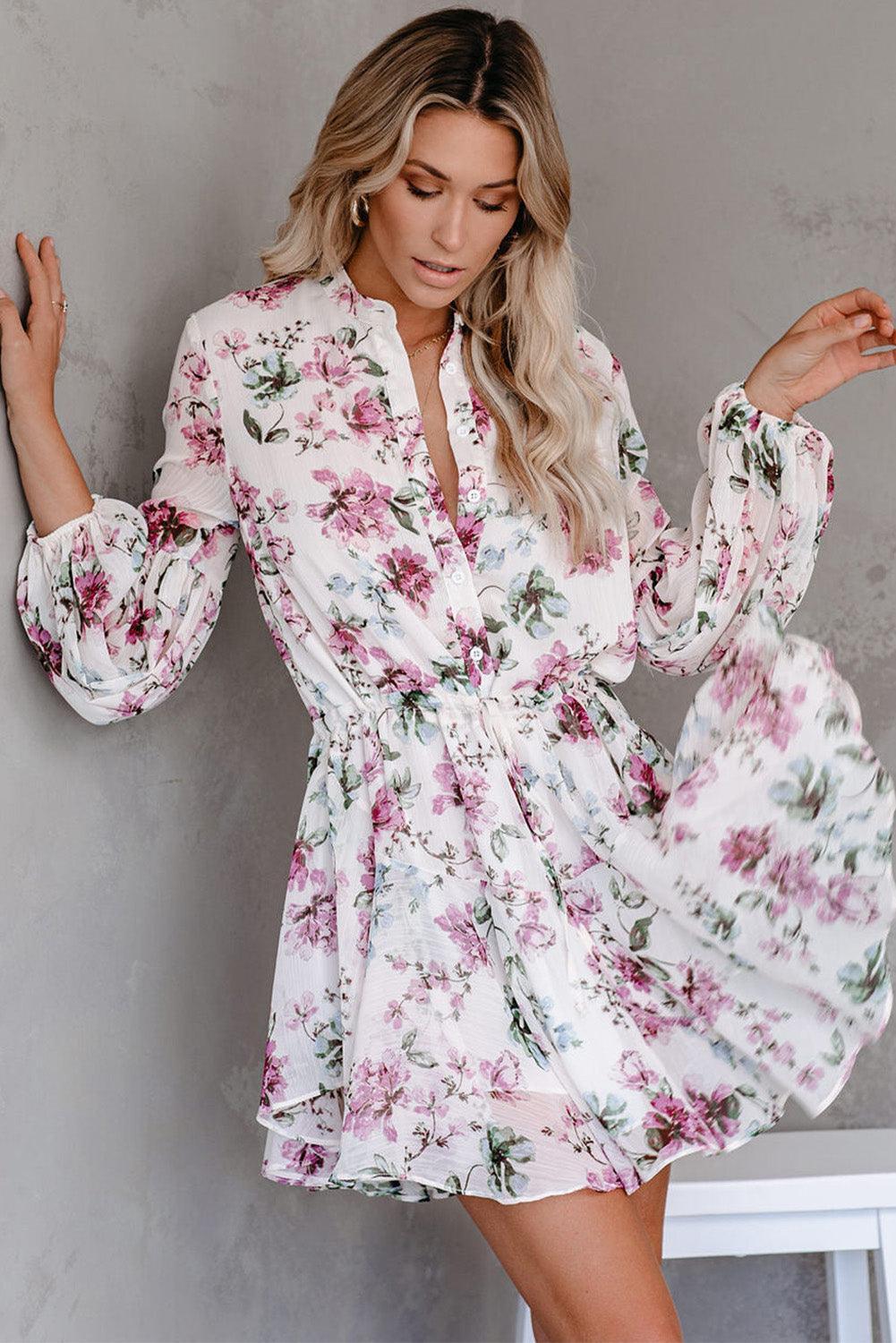 Vintage Bloemenprint Jurk met Koord - Floral Dresses - Jurkjes.co