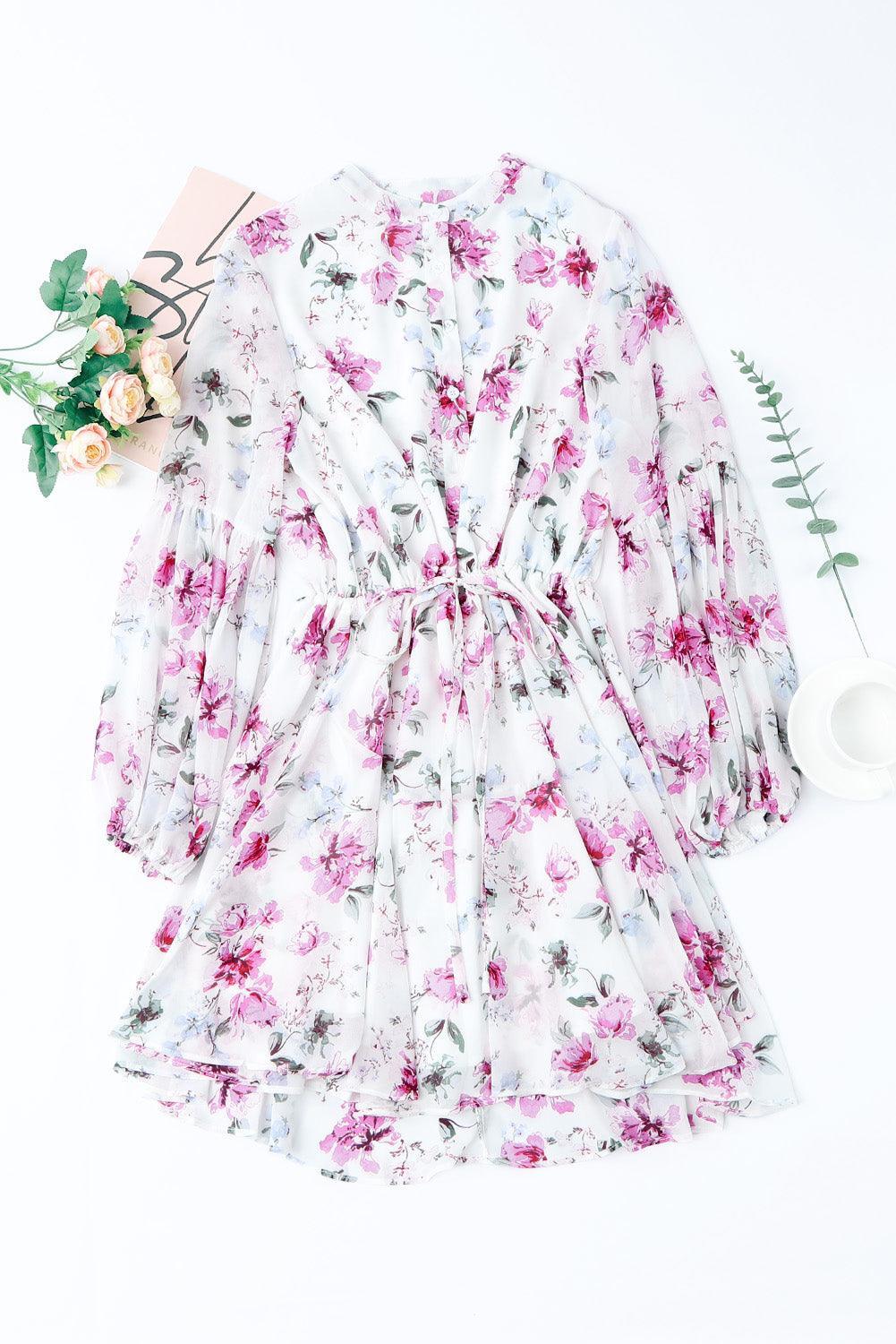 Vintage Bloemenprint Jurk met Koord - Floral Dresses - Jurkjes.co