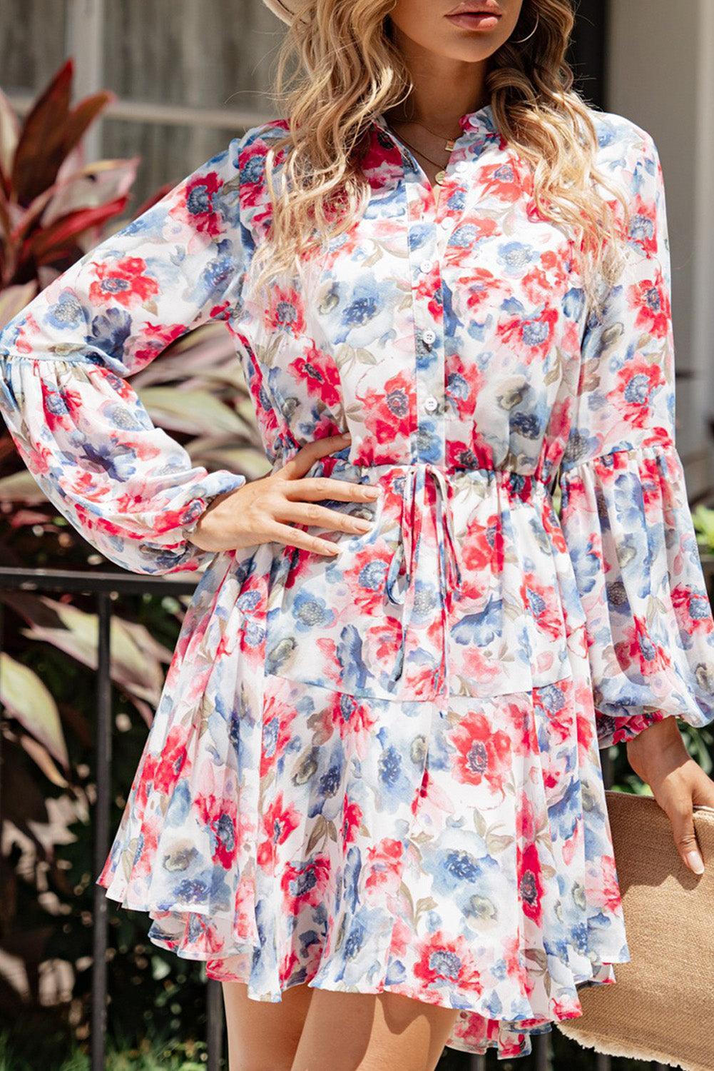 Vintage Bloemenprint Jurk met Strik - Mini Dresses - Jurkjes.co