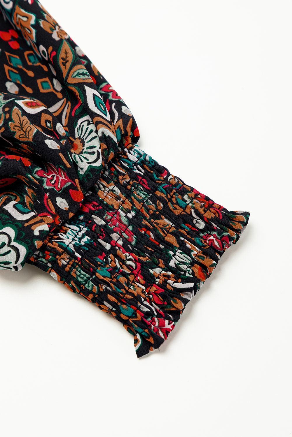 Vintage Bloemenprint Ruche Jurk met Ceintuur - Floral Dresses - Jurkjes.co