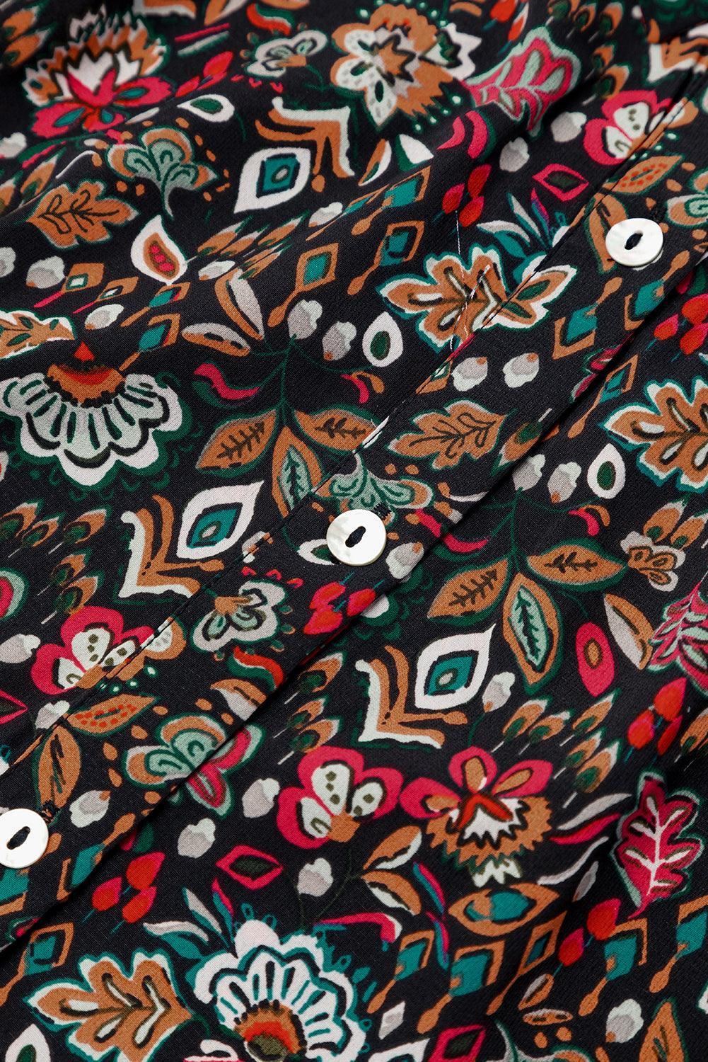 Vintage Bloemenprint Ruche Jurk met Ceintuur - Floral Dresses - Jurkjes.co