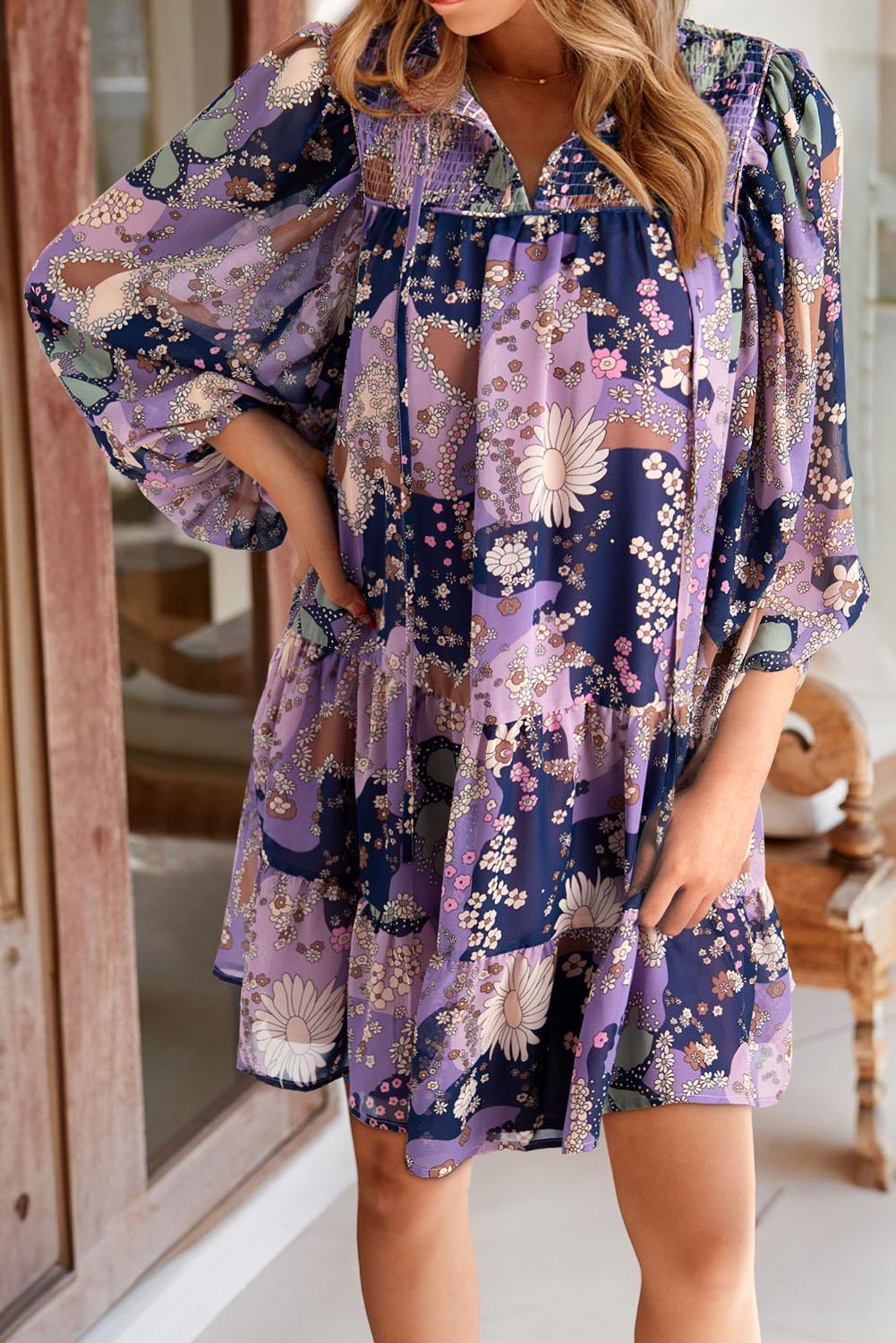 Vintage Daisy Bloemenjurk met Pofmouwen - Floral Dresses - Jurkjes.co