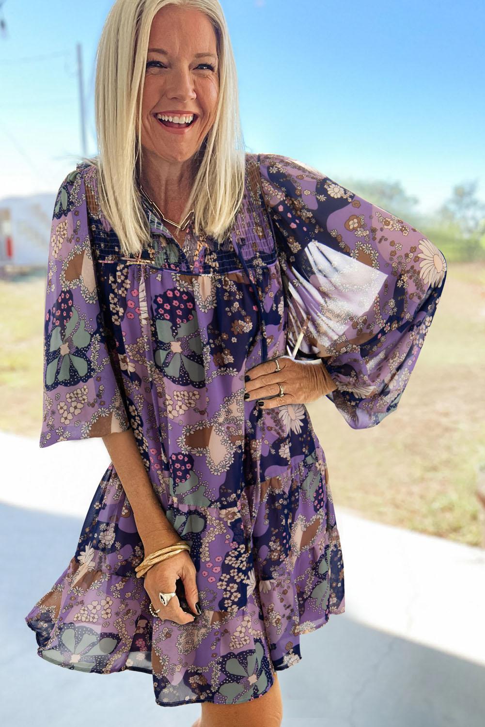 Vintage Daisy Bloemenjurk met Pofmouwen - Floral Dresses - Jurkjes.co