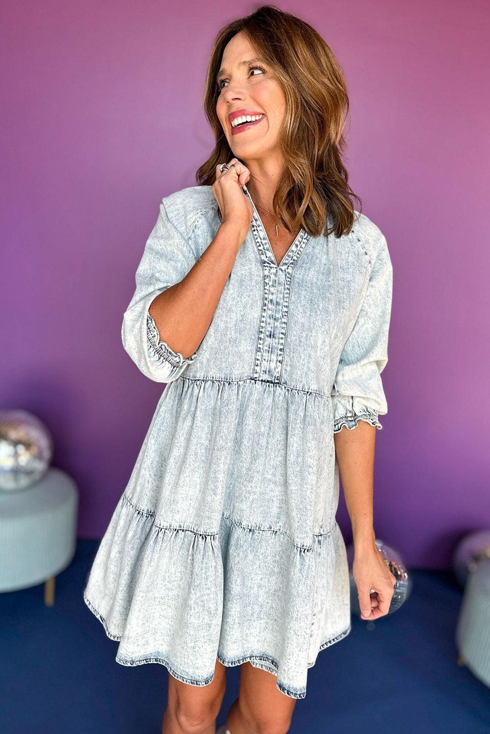Vintage Denim Jurk met Wijde Mouwen - Mini Dresses - Jurkjes.co