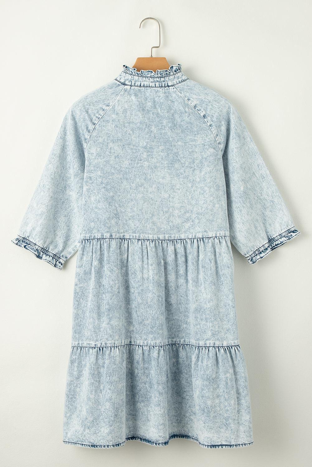 Vintage Denim Jurk met Wijde Mouwen - Mini Dresses - Jurkjes.co