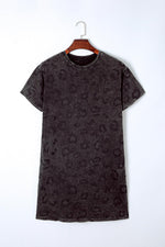 Vintage Washed Luipaard T-Shirt Jurk met Zakken - T Shirt Dresses - Jurkjes.co