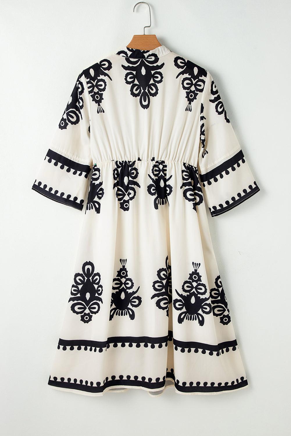 Western Geometrische Print Midi Jurk met 3/4 Mouwen - Midi Dresses - Jurkjes.co