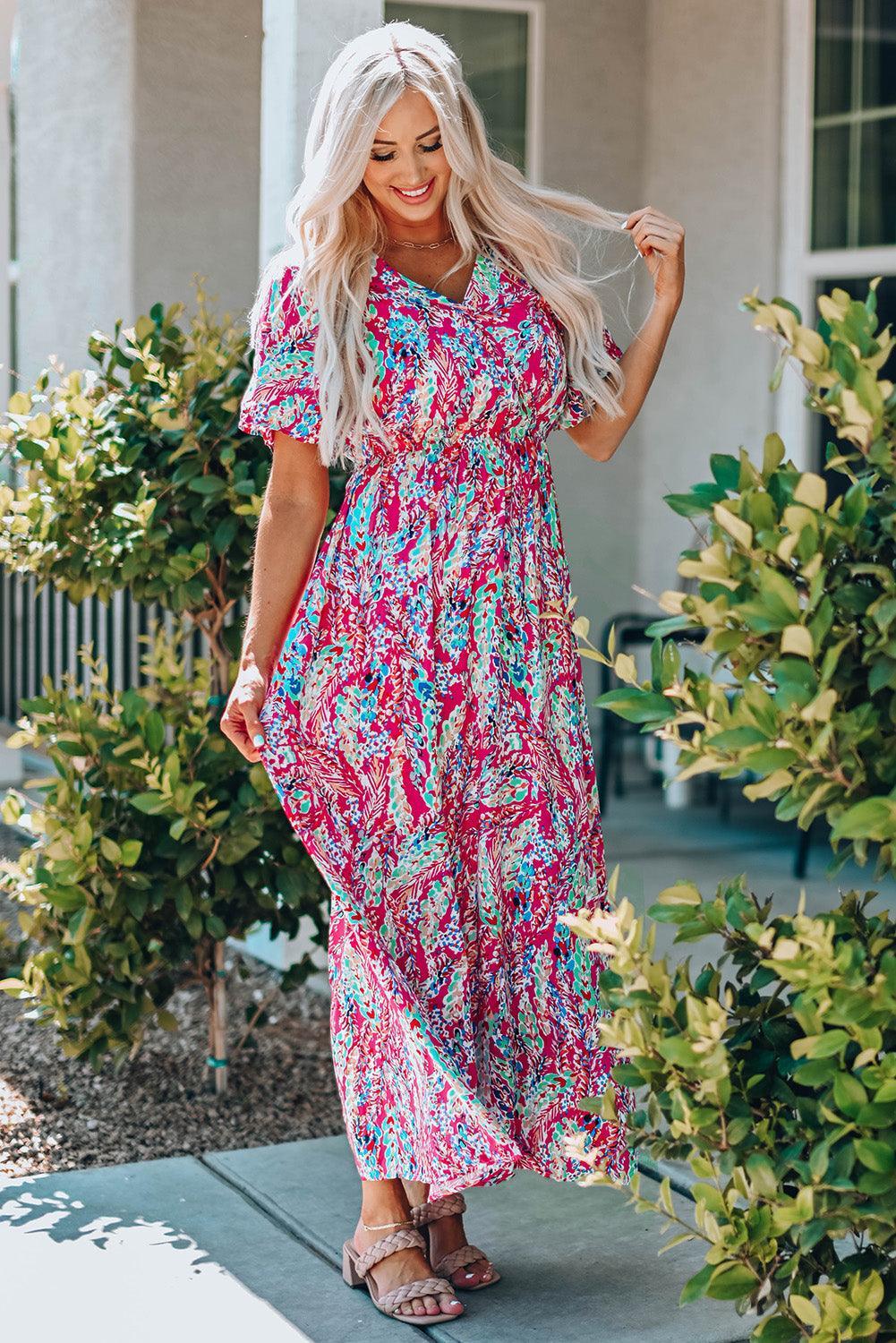 Wikkeljurk met V-hals en Bloemenprint - Floral Dresses - Jurkjes.co