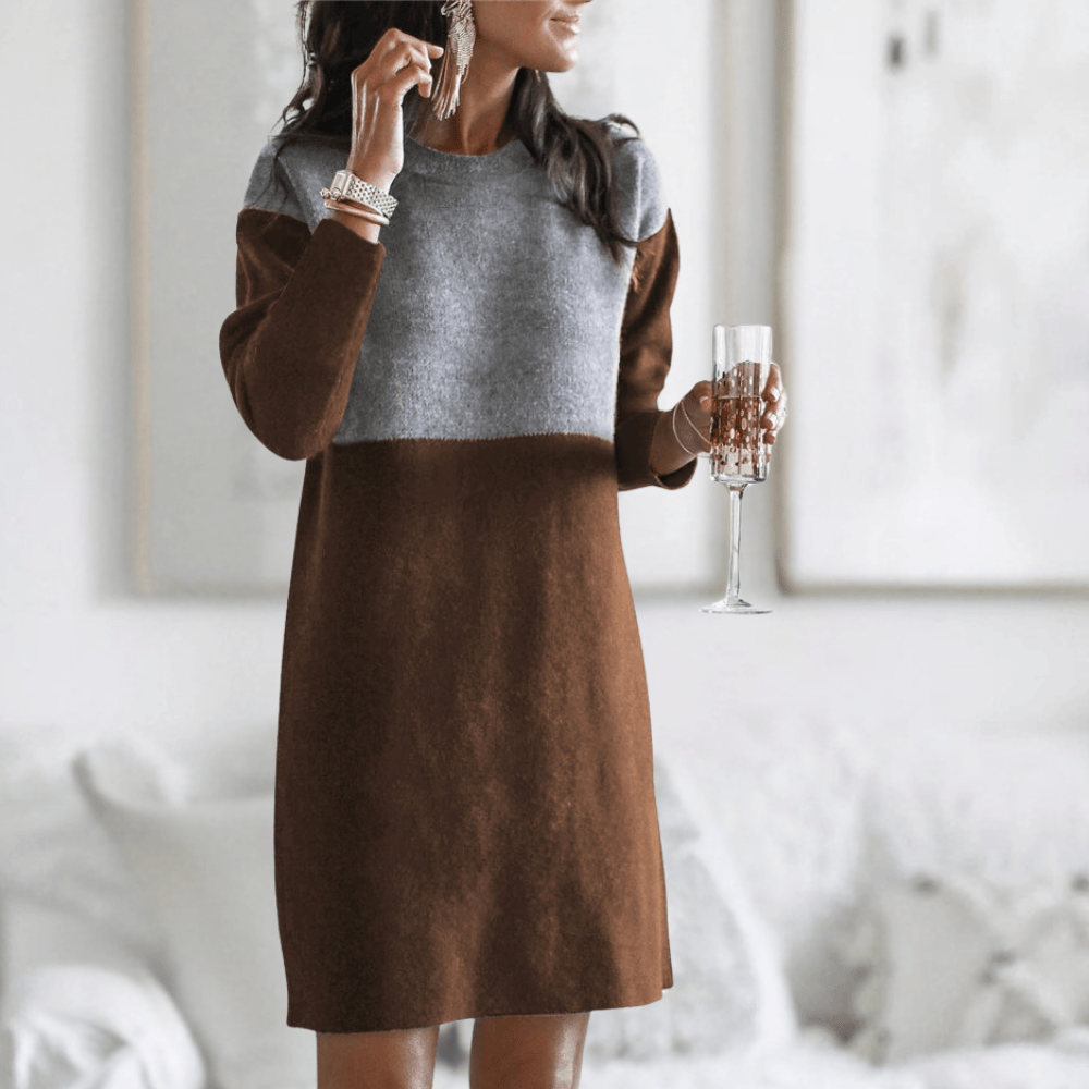 Winterjurk met Effen Blokpatroon - Dresses - Jurkjes.co