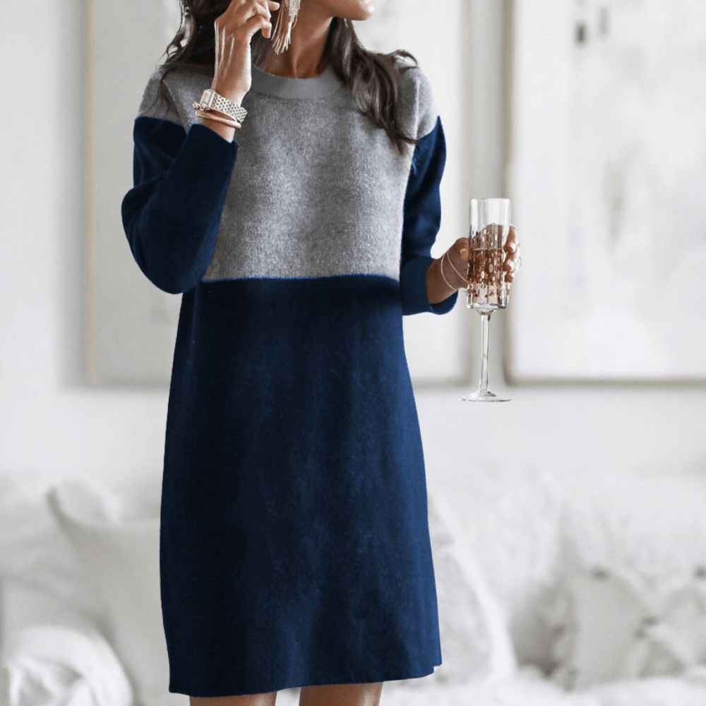 Winterjurk met Effen Blokpatroon - Dresses - Jurkjes.co