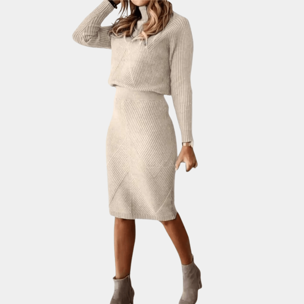 Winterjurk met Effen Patroon - CB - Dresses - Jurkjes.co