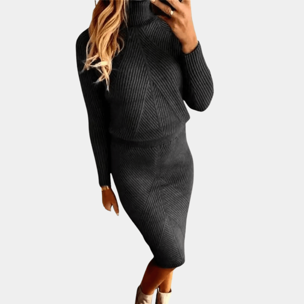 Winterjurk met Effen Patroon - CB - Dresses - Jurkjes.co