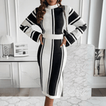 Winterjurk met Gestreept Ontwerp - Dresses - Jurkjes.co