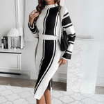 Winterjurk met Gestreept Ontwerp - Dresses - Jurkjes.co